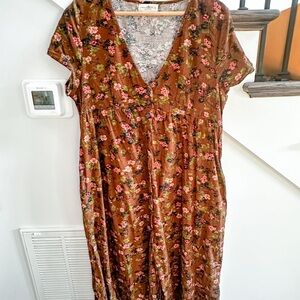 Natural Life Floral Brown Corduroy Dress